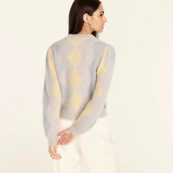 J. Crew Diamon Checked Crewneck Sweater Blue Yellow - Picture 2 of 9